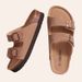 Evshine Leather Footed Clogs Sandals For Women Fashion Flat Mul Slippers With Arch Support Men Double Buckle Cork_vogvips.com