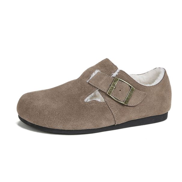 Women's Leather Slide Sandals H-Shaped Strap Flat Sandals Genuine Cowhide Flat Birkenstock For Women, 2026 Winter New Style, Fleece-Lined Warm Fur Sho_vogvips.com