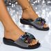 Slope Heel Women's 2024 New Large Size Fashion Outwear Sequin Bow Cool Slippers_vogvips.com