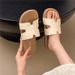 Fashion Starlight Silver H Strap Outdoor Versatile Soft Sole Sandals High-end French Style Flat Slippers For Women_vogvips.com