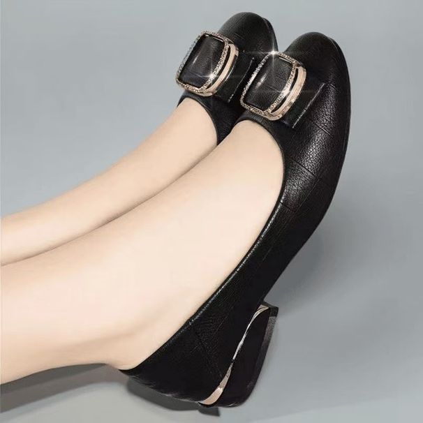 Soft Leather Shallow Mouth Single Shoes Women's Thick Heel Mother Work Leather Shoes Soft Sole Low Heel Single Shoes_vogvips.com