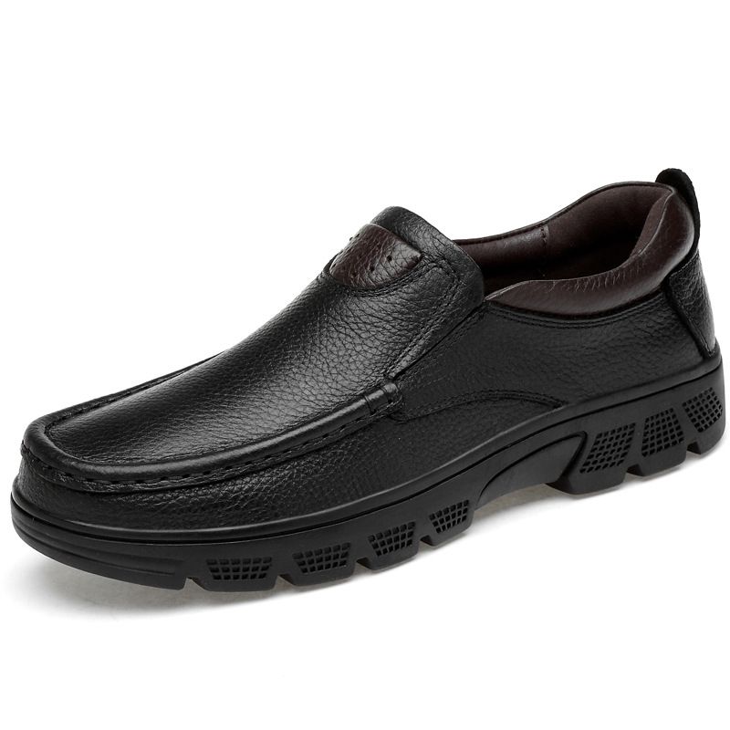 Leather Shoes Dad Shoes Rubber Non-slip Thick-soled Men's Casual Layer Foot Shoes_vogvips.com