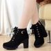 Autumn Winter New High Women's Cross Strap Short Belt Buckle Thick Heel Martin Leather Boots Woman Shoes_vogvips.com