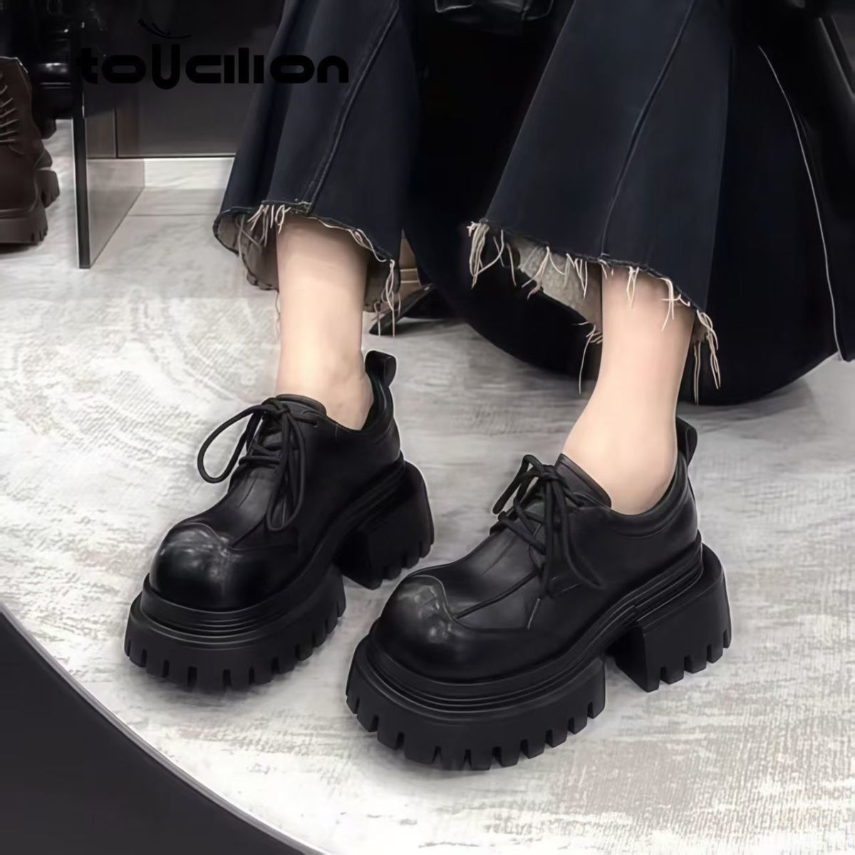 Non Slip Platform Single Women S Lace Up Small Leather Shoes British Loafers_vogvips.com