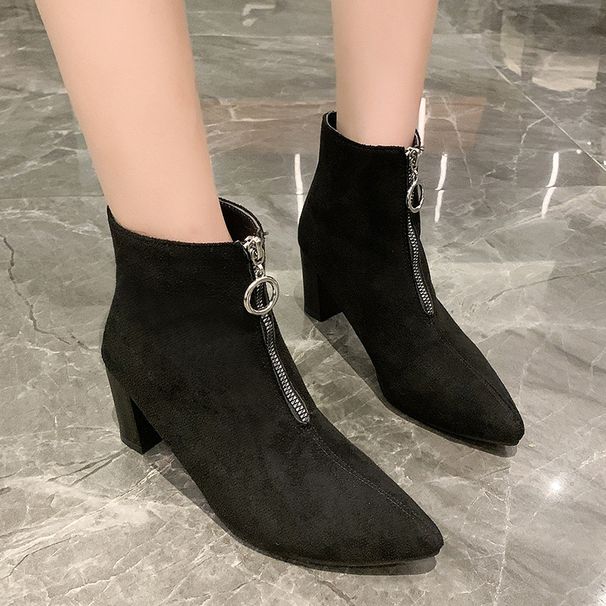 2025 Winter New Fashion Versatile Short High Heels Pointed Toe Slim Women French Style Chunky Heel Height Increasing_vogvips.com