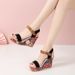 2025 New Large Shoes, High Sandals, Slope Heels, Embroidered One Word Buckle With Open Toe Thick Bottom, Women's_vogvips.com