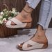 Slope Thick Soled For Women, Plus Size Round Toe Casual One Foot Kick, Solid Color Cross With Slope Heel Cool Slippers_vogvips.com