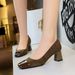 5297 style women's shoes suede shallow mouth splicing color blocked square toe thick mid heel fashionable leopard print_vogvips.com