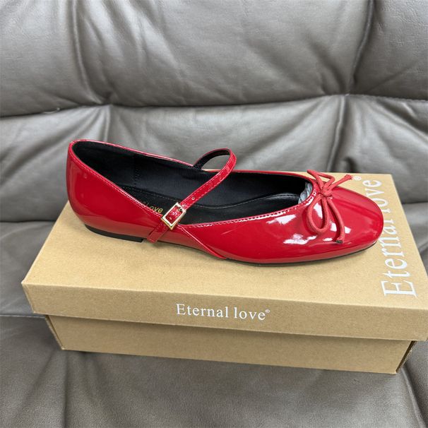 Elegant Bow Detail Mary Jane Flats For Women - Comfortable PU Leather Loafers With Low Heel & Adjustable Strap (Black/Red/Beige/Leopard, Sizes 37-42)_vogvips.com