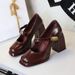 High Heels Women's Shoes Thick Heel High Heel Waterproof Table Metal Buckle One-word Strap Single Shoes_vogvips.com