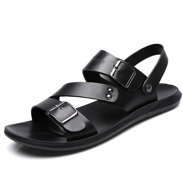 Men's Leather Sandals Casual Trend Beach Shoes Flip-Flops A Pair Of Men's Slippers_vogvips.com