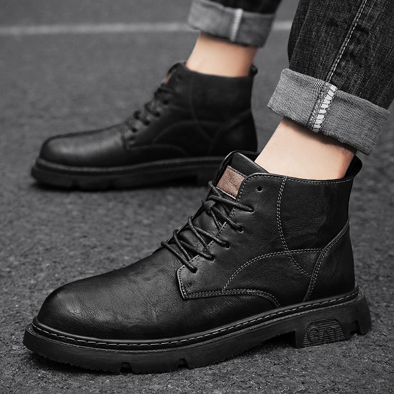 European Warm Series Martin High Mid Top New British Style Men's Leather Shoes Autumn Winter Fleece Lined Short Boots_vogvips.com