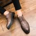 Euro Step Korean Brogue Pointed Toe Leather British Style Height Increasing Business Formal Platform Thick Sole Hairstylist Men's_vogvips.com