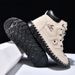 Plus-Size Men's Color-Blocked Leather Boots Men's Fashion Handmade Stitched Ankle Boots Flat Lace-Up Casual_vogvips.com