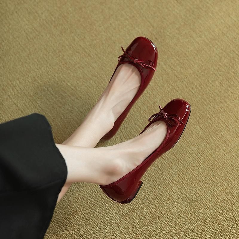 2026 Spring New Vintage Bowknot Patent Leather Loafers For Women, Flat Summer-Autumn Square-Toed Shoes With Chunky Heel_vogvips.com