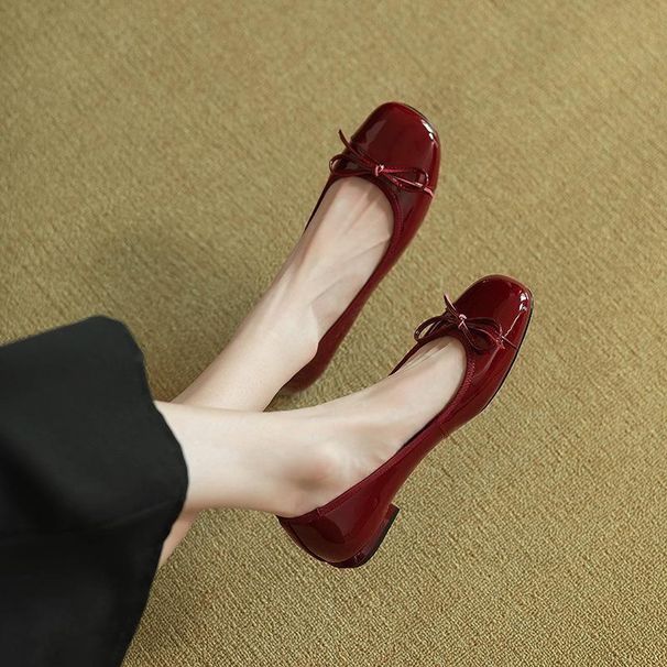 2026 Spring New Vintage Bowknot Patent Leather Loafers For Women, Flat Summer-Autumn Square-Toed Shoes With Chunky Heel_vogvips.com
