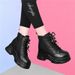 Platform Short Boots For Women, Autumn And Winter 2025 New Style, Mid-Heel Women's Leather Shoes, Fleece-Lined, Height-Increasing, Black Hot-Selling Boots_vogvips.com