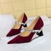 2905-5 Style Banquet Women's Shoes With Metal Sloping Heel, Suede, Light Mouth, Pointed Toe, Color Blocked, Straight_vogvips.com