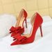Fashionable Sweet Stiletto Super High Heels Shallow Mouth Pointed Toe Side Hollow Bow Single Shoes For Women_vogvips.com