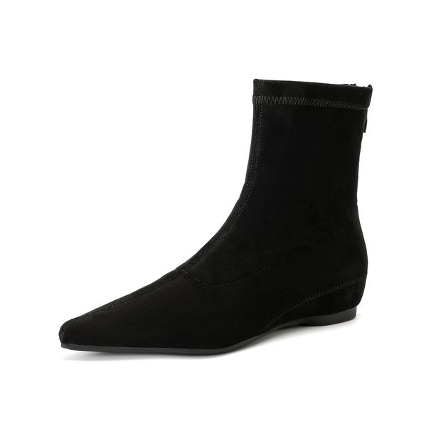Weiwei Lady 351-1 Women's Height-Increasing Ankle Boots 2025 Autumn/Winter New Pointed Toe Slim Boots Suede Stretch Boots_vogvips.com