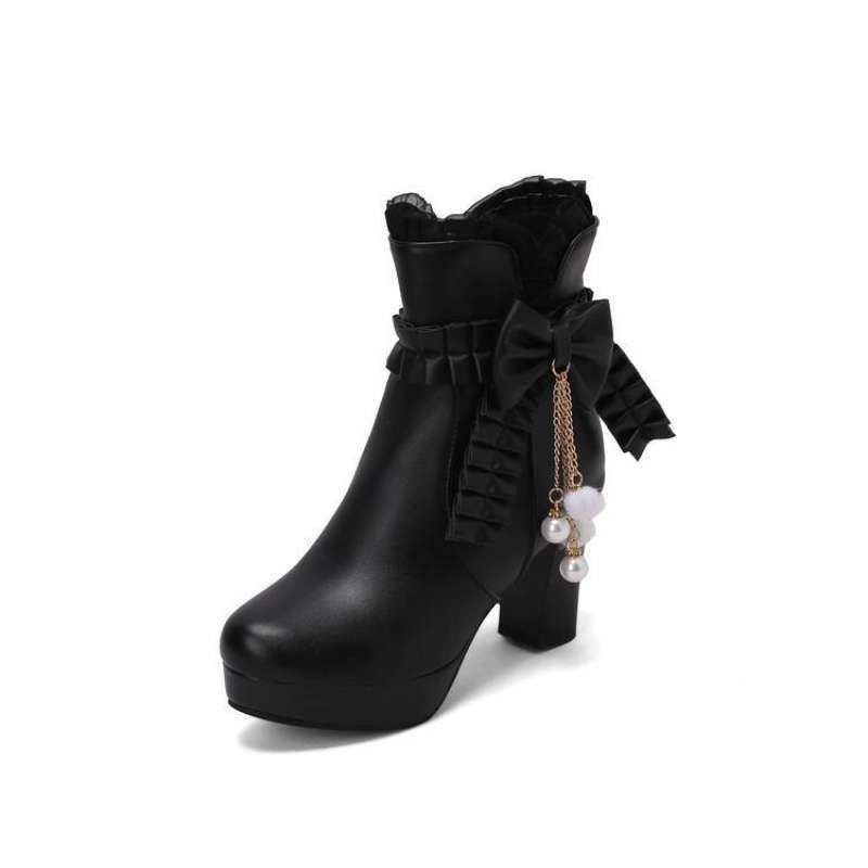 Autumn Winter New Martin Versatile Shoes Side Zipper High Women Sweet Thick Heel Short Boots_vogvips.com