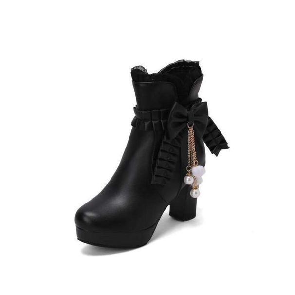 Autumn Winter New Martin Versatile Shoes Side Zipper High Women Sweet Thick Heel Short Boots_vogvips.com