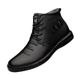 Sewing Line Flat Heel Casual Men's Black Martin Boots Front, Solid Color Shoes_vogvips.com