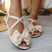Fabric Cross-border Bow Flat 2026 Summer Cross-strap Soft-soled Large-size Beach Sandals For Women In Stock_vogvips.com