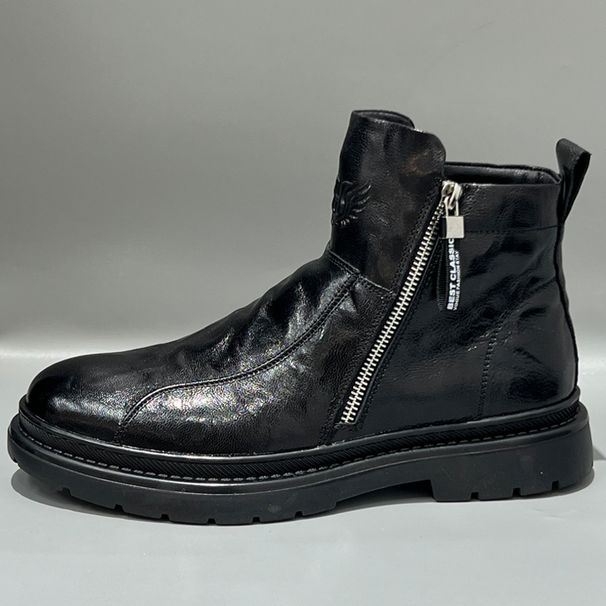 High-top Men's Martin 2024 Autumn Winter New Fleece-lined Warm Genuine Leather Trendy Zipper Short Boots_vogvips.com