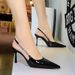 A European And American Style Pointed Toe Hollow Rhinestone Back Strap Single Shoes Thin Heel Women Shallow Mouth_vogvips.com
