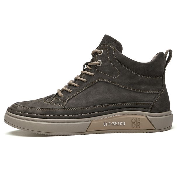 Flat-heeled Pigskin Velvet High-top Board Shoes Retro British Casual Round Head Lace-up Board Shoes Men's Shoes_vogvips.com