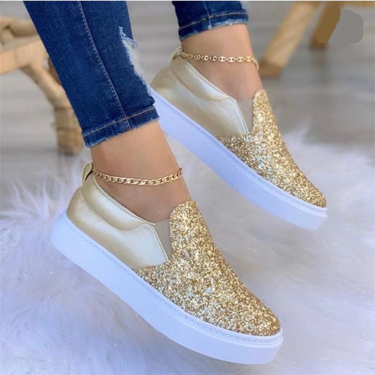 Women's plus Size Low Top Athletic Casual Shoes Breathable Sequined Slip on Sneakers_vogvips.com
