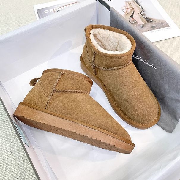 Zhou Dongyu Style Snow Boots Women, Tube, 2024 Winter Leather And Fur Integrated Short Boots, Thickened, Non-Slip, Large_vogvips.com