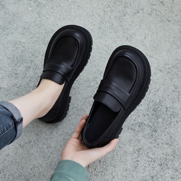 2025 Spring Stylish British Style Round Toe Deep Mouth Slip-On Leather Soft Sole Flat Loafers For Women_vogvips.com