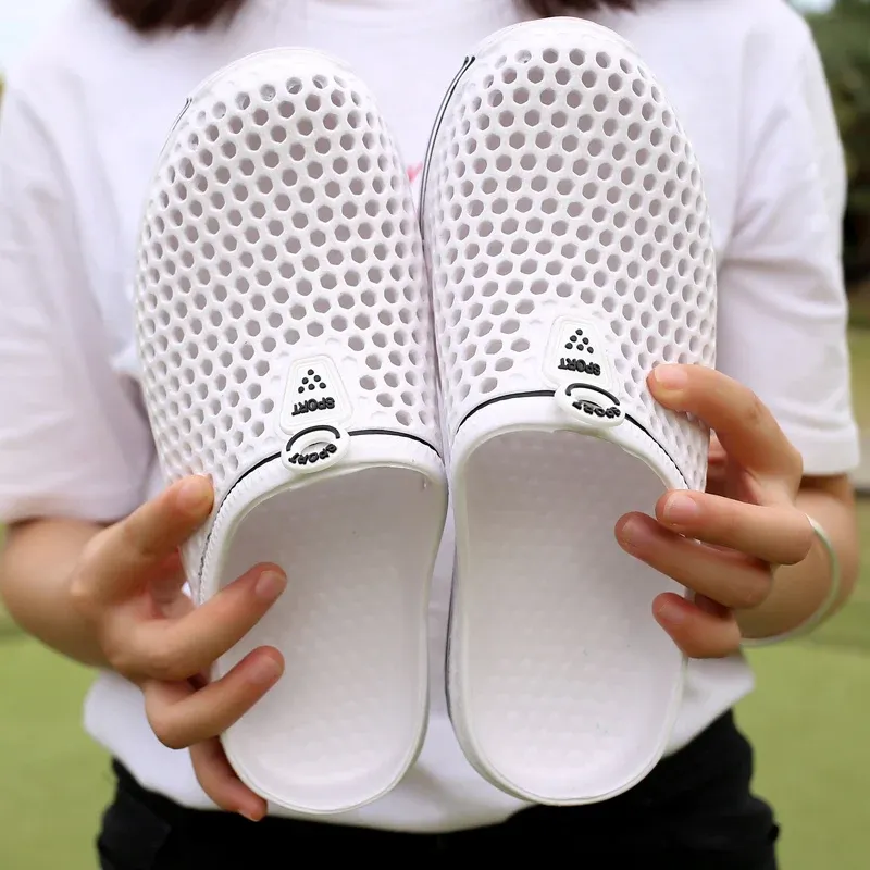 Summer Couple Breathable Half Slippers Men Outdoor Baotou Hole Sandals Beach Flip-flops Men's Casual Flip-flops Platform Sandals_vogvips.com