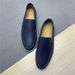 LP Genuine Loafers For Lazy People To Step On, 2025 New Casual Low Heel Dark Blue Calf Leather Shoes_vogvips.com