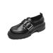 One-word Buckle With Platform Loafers Women's Retro British Small Leather Shoes Soft-soled Single Shoes Women_vogvips.com