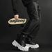 Men's Casual Sneakers With Thick Sole - PU Leather High-Top Unisex Shoes For Daily Wear (Black/White, Size 37-44)_vogvips.com