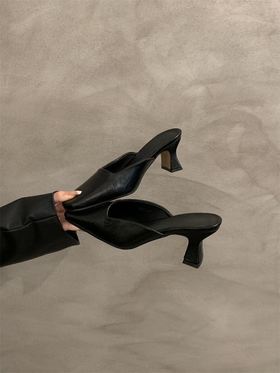 Elegant High Heel Closed Toe Mules For Women, 2025 Spring/Summer New Style, Chunky Heel, Comfortable, Shallow Mouth_vogvips.com
