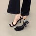 French Style High-End Feel! Women's Comfortable Work Sandals With Dress, Thin Heel, Back Strap, Black High Heels,_vogvips.com