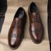 Euro Step Straight British Style Business Formal Derby Genuine Leather Men's Brogue Carved Casual Handmade Shoes_vogvips.com