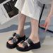 2026 Summer New Thick-Soled Rhinestone Bowknot Slide Women, Fashionable Outdoor Platform Sandals For Petite Women_vogvips.com