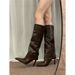 Women's High Heel Boots – Retro Pointed Toe Stacked Knee-High Boots With Chunky Heel Chunky Heel, Versatile And Slimming Long Boots._vogvips.com