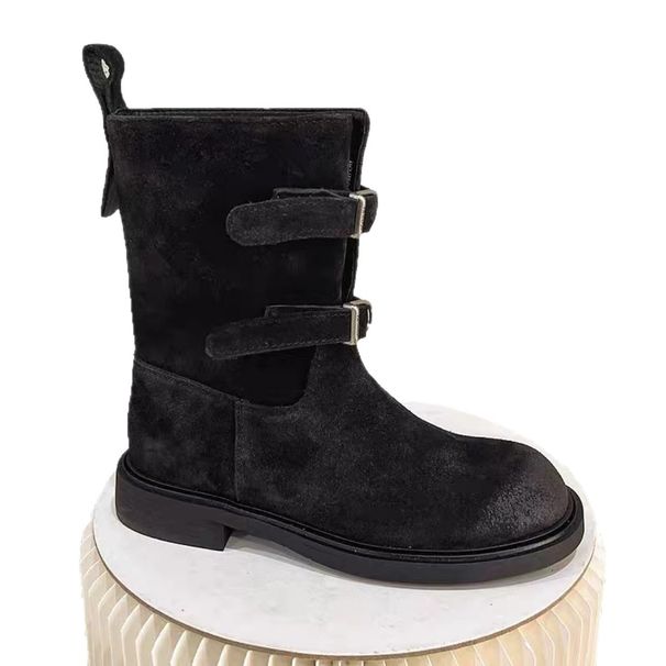 Sheepskin Version ~ Distressed Belt Buckle Western Cowboy Slimming Short Women's Melad Martin Motorcycle Boots_vogvips.com