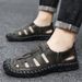 Men's Summer Closed-Toe Genuine Leather Sandals For Outdoor Driving, Soft Sole, Non-Slip, Water-Resistant, Hollow Out,_vogvips.com