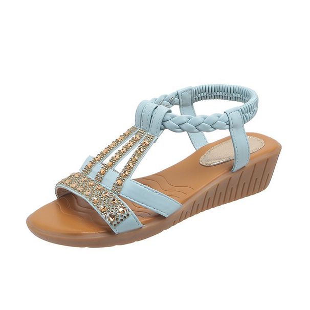 Women's Shoes Summer Fashion Fish Mouth Set Foot Wedge Heel Fashion Leisure Large Size Bohemian Rhinestone Sandals_vogvips.com