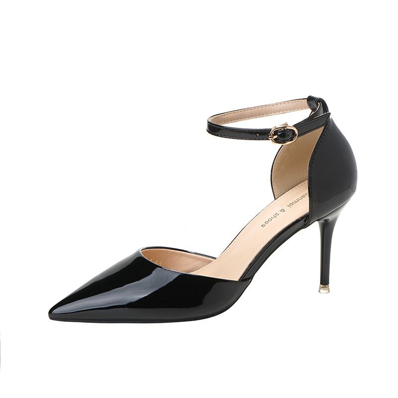 Qianluhui Soft Matte Mirror Patent Leather Hollow Strap High Heel Sandals For Executive Secretaries And Office Workers_vogvips.com