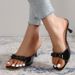 plus Size Women's Square Toe Fashion Sandals High Heeled Stiletto Bow Decoration Solid Color_vogvips.com