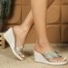 Straw Transparent Simple Hate Sky High Slope Heel Thick Bottom Waterproof Platform Women's Slippers Outside Wear Woven_vogvips.com