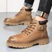 Men's Martin Trendy Autumn Genuine Leather Outdoor Hiking Yellow High-top British Work Boots_vogvips.com
